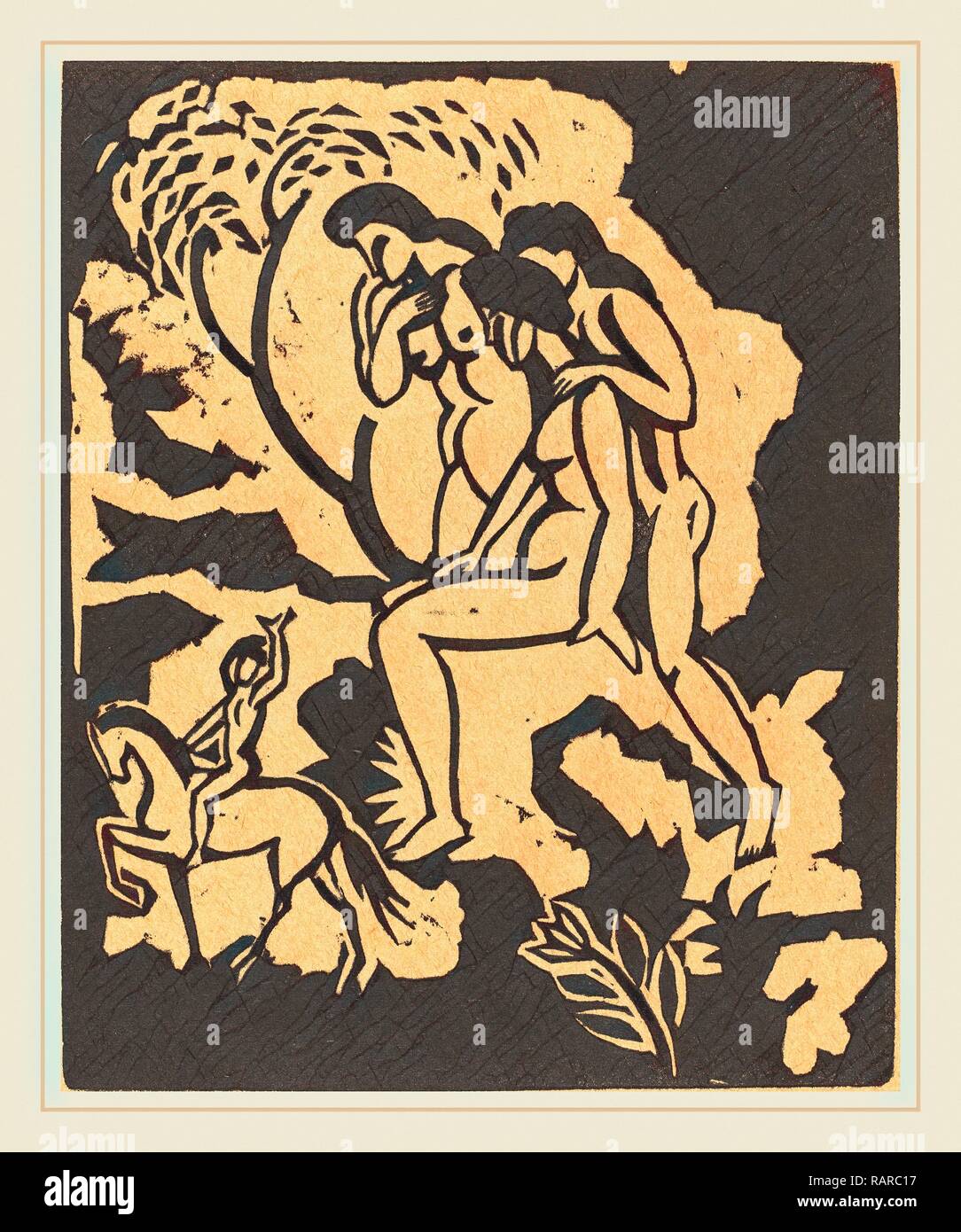 August Macke, Begrüssung (Begrüßung), Deutsch, 1887-1914, Holzschnitt in Schwarz auf tan-Papier. Neuerfundene durch Gibon. Klassische neuerfundene Stockfoto