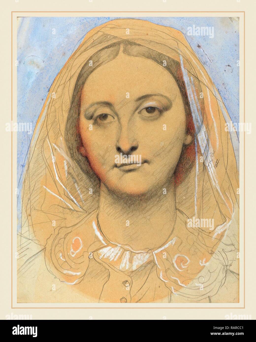 Jean-Auguste-Dominique Ingres (Französisch, 1780-1867), Mademoiselle de Maria Borderieux (?), 1857, Graphit und Aquarell neuerfundene Stockfoto