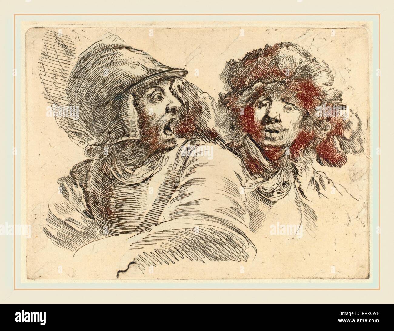 Stefano Della Bella (Italienisch, 1610-1664), verängstigt Soldat und Mann mit Pelzkappe, Radierung auf Bütten [Nachprägung neuerfundene Stockfoto