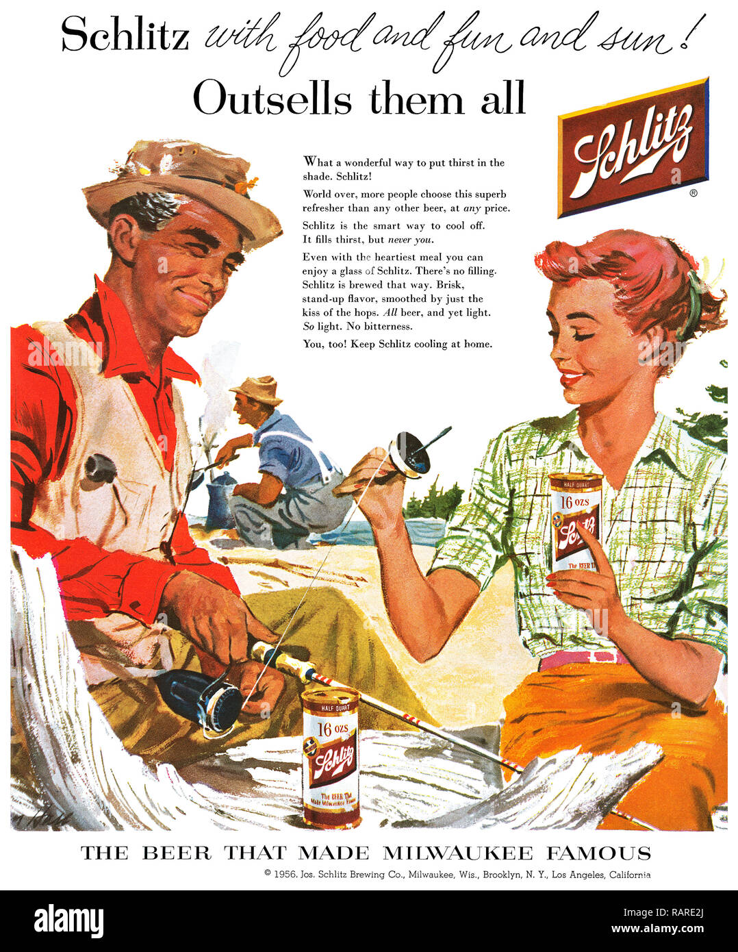 1956 US-Werbung für Schlitz Bier. Stockfoto