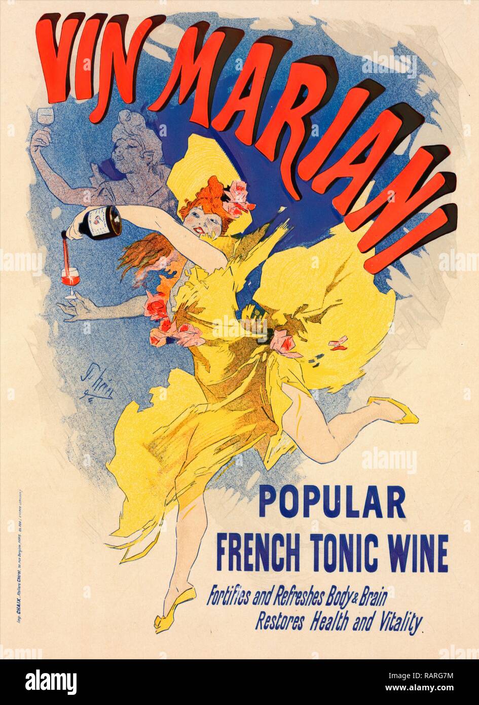 Plakat für Vin Mariani. Chéret, Jules (1836-1932), französischer Maler und Lithograph, der ein Meister wurde von Belle neuerfundene Stockfoto