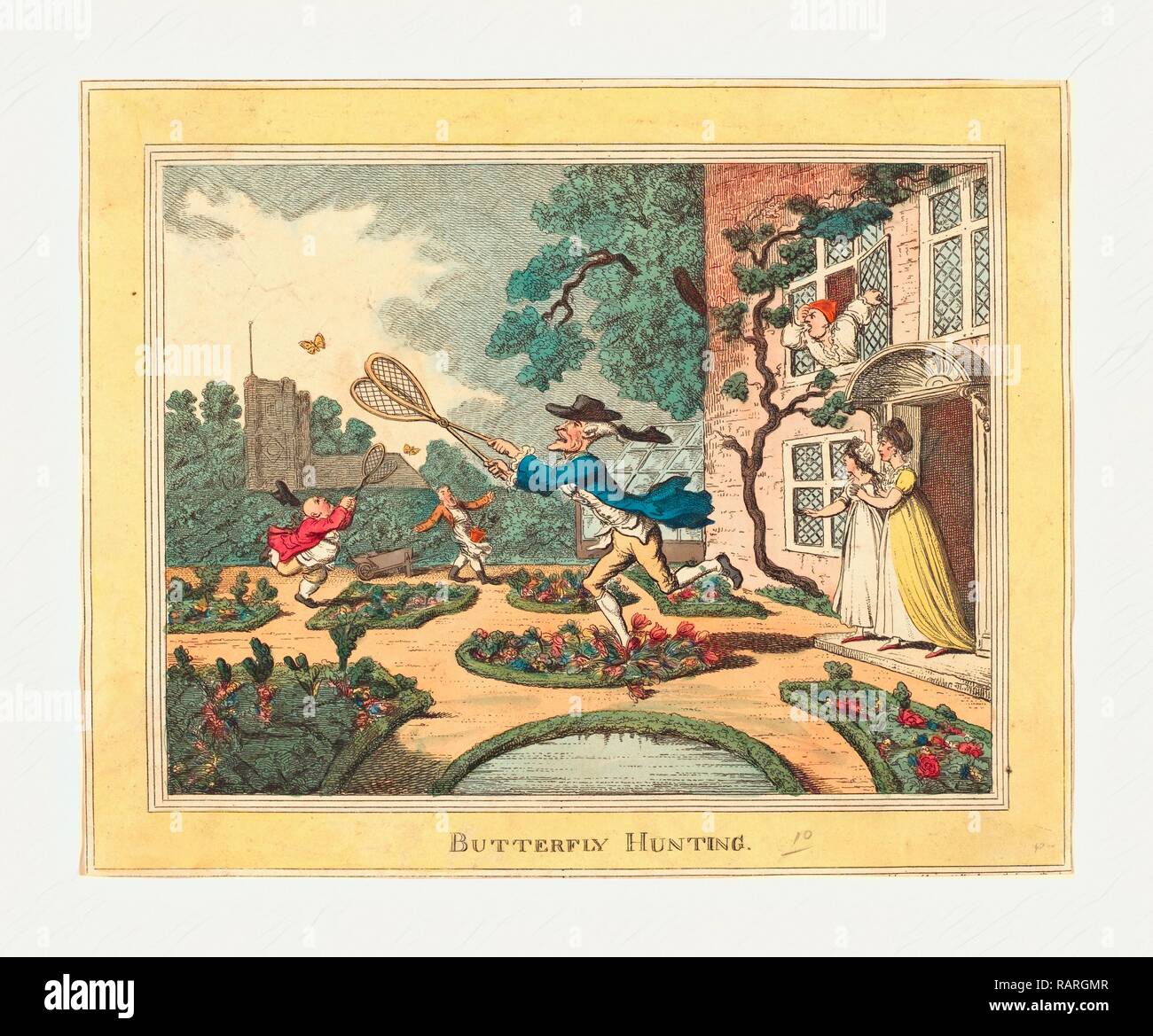 Thomas Rowlandson (British, 1756-1827), Butterfly Jagd, 1806, handkolorierte Radierung, Rosenwald Collection neuerfundene Stockfoto