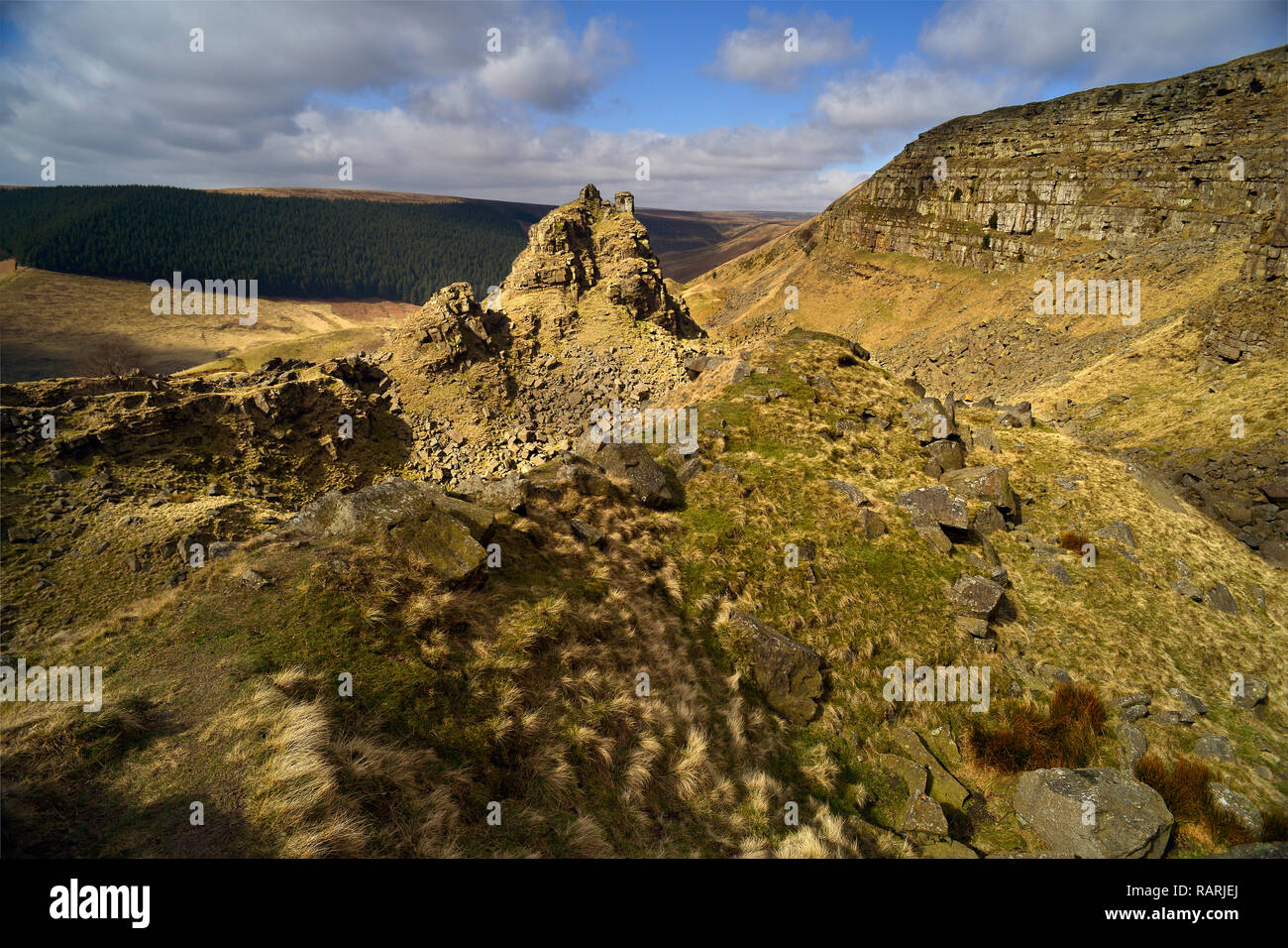 Der Turm, Alport Burgen, die High Peak Stockfoto