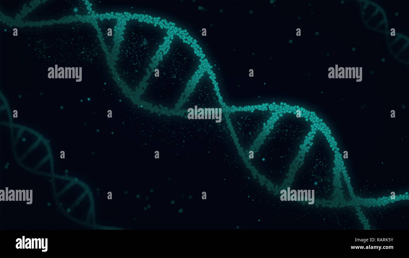 Dns-Spirale Moleküle abstrakten 3D-Darstellung. Biotechnologie, Genetik und Biologie Konzept. Neue Technologie Hintergrund. Stockfoto
