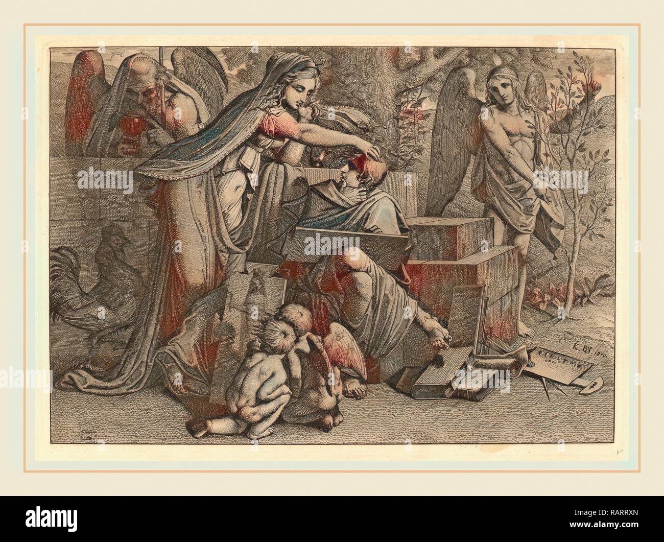 Carl Russ (Österreichische, 1779-1843), jungen Menschen durch den Genius, 1810 inspiriert, Radierung mit kaltnadel und Aquatinta. Neuerfundene Stockfoto