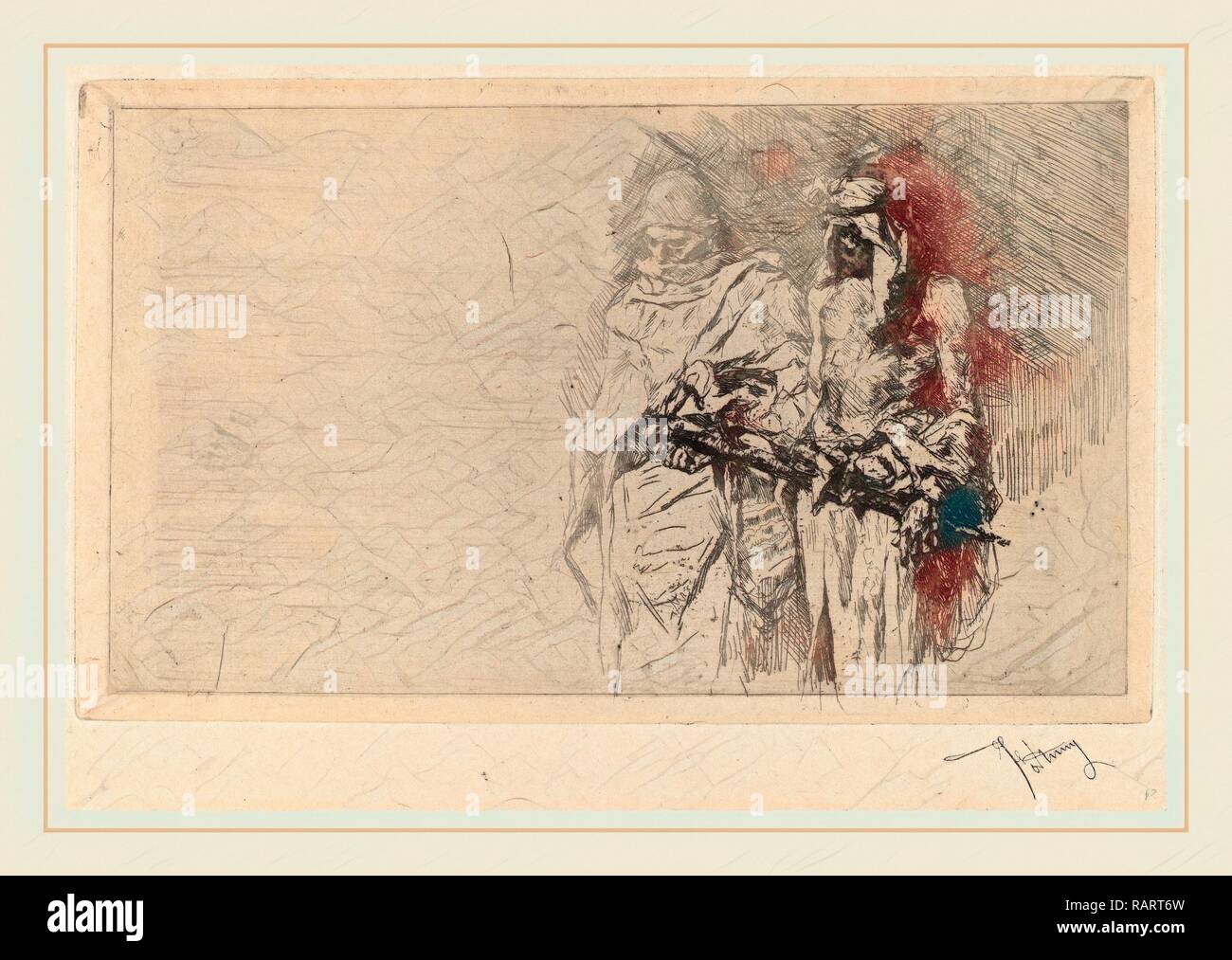 Mariano Fortuny y Carbó, zwei arabische Zahlen: eine Skizze, Spanisch, 1838-1874, C. 1865, Radierung auf Bütten neuerfundene Stockfoto