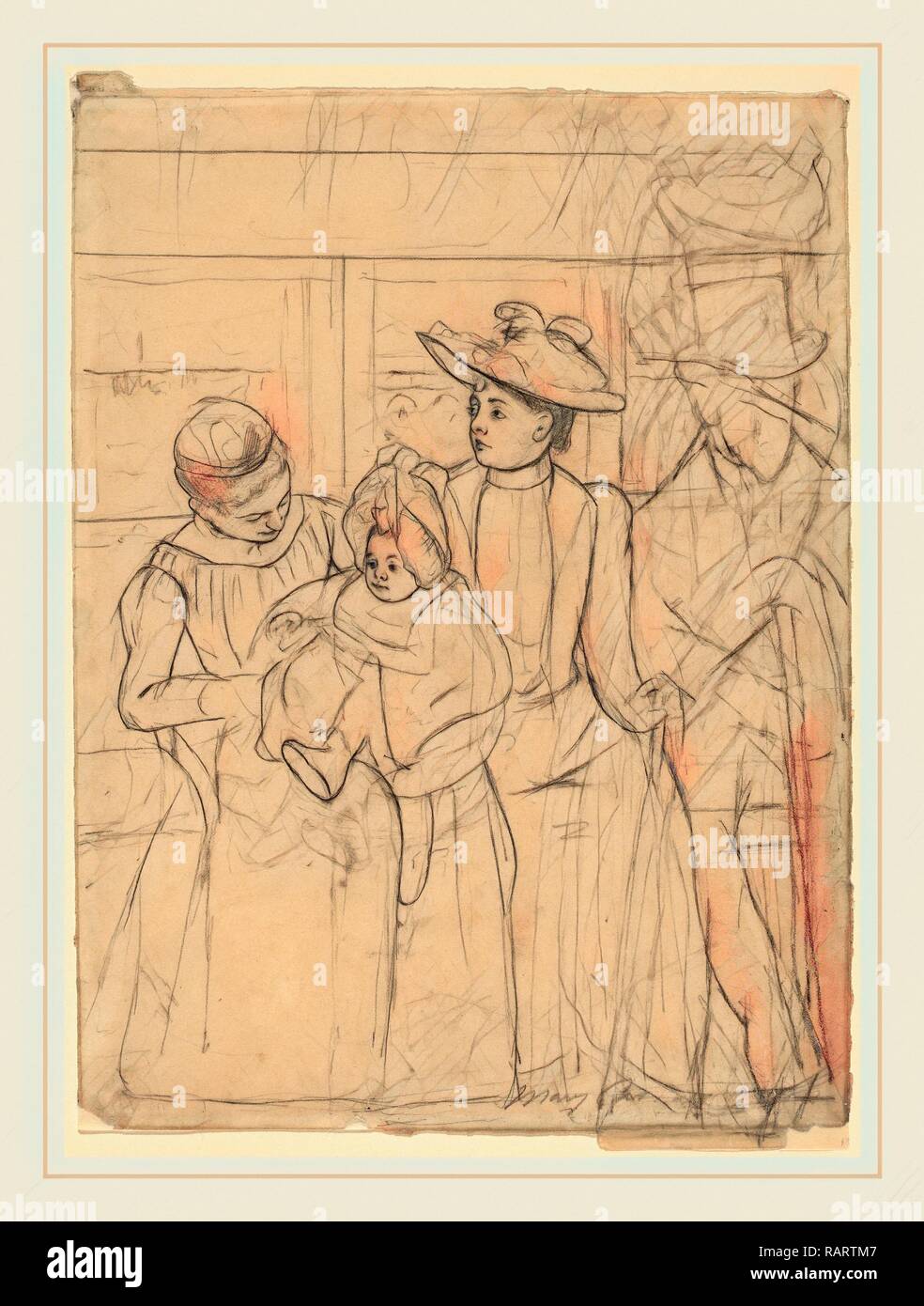 Mary Cassatt, im Omnibus [Vorderseite], American, 1844-1926, C. 1891, Schwarze Kreide und Graphit auf Papier neuerfundene Webten Stockfoto