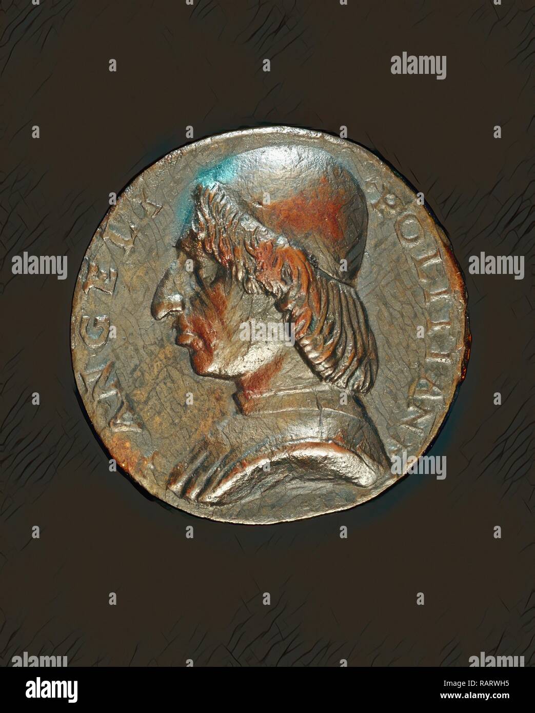 Stil von Niccolò Fiorentino, Angelo Poliziano, 1454-1494, Humanist [Vorderseite], C. 1494, Bronze --Late. Neuerfundene Stockfoto