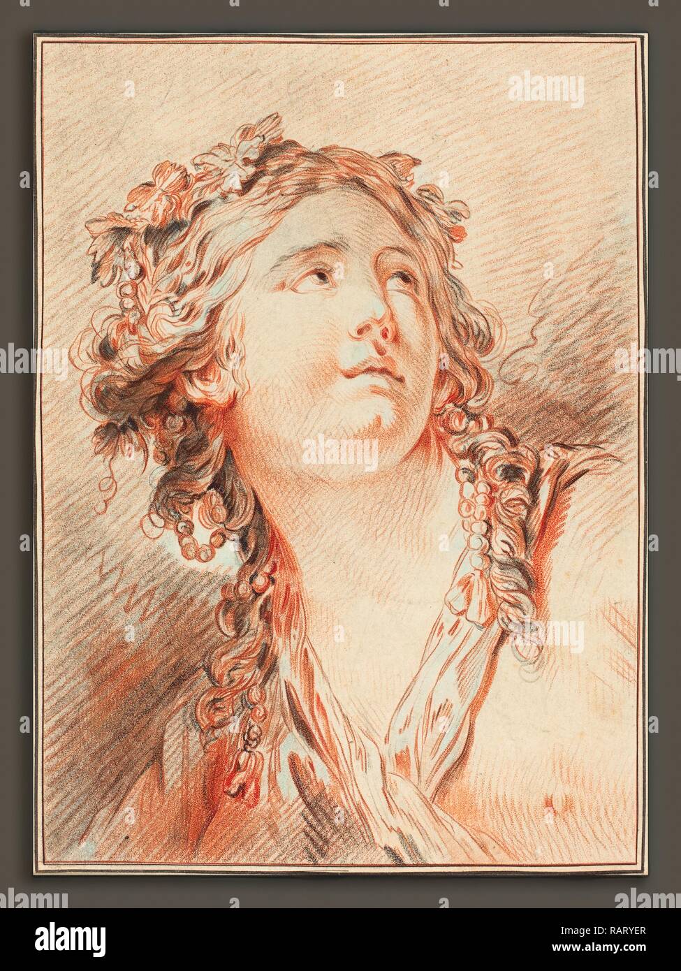 Gilles Demarteau, der Ältere nach Jean-Baptiste le Prince (Französisch, 1722-1776), Leiter einer jungen Frau, Buntstift - Weise neuerfundene Stockfoto