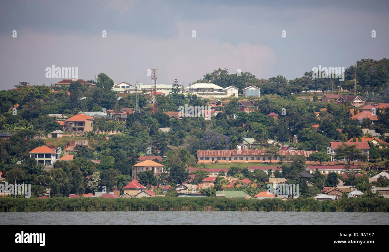 Eigenschaften in Nakiwogo, Entebbe, angrenzend an Kiawafu Straße und am Viktoriasee, Uganda, Afrika Stockfoto