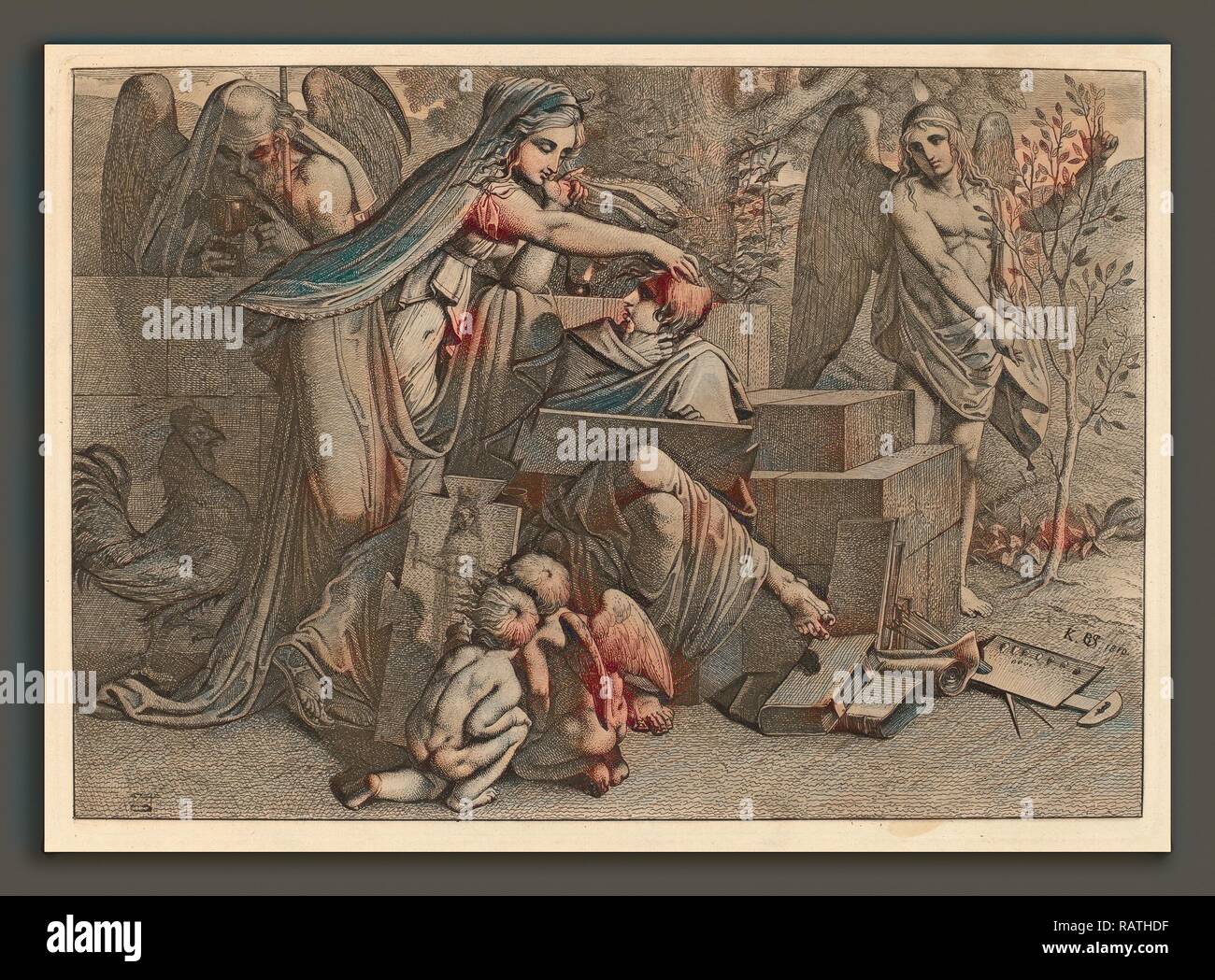 Carl Russ (Österreich, 1779 - 1843), junge Menschen durch den Genius, 1810 inspiriert, Radierung mit kaltnadel und Aquatinta. Neuerfundene Stockfoto