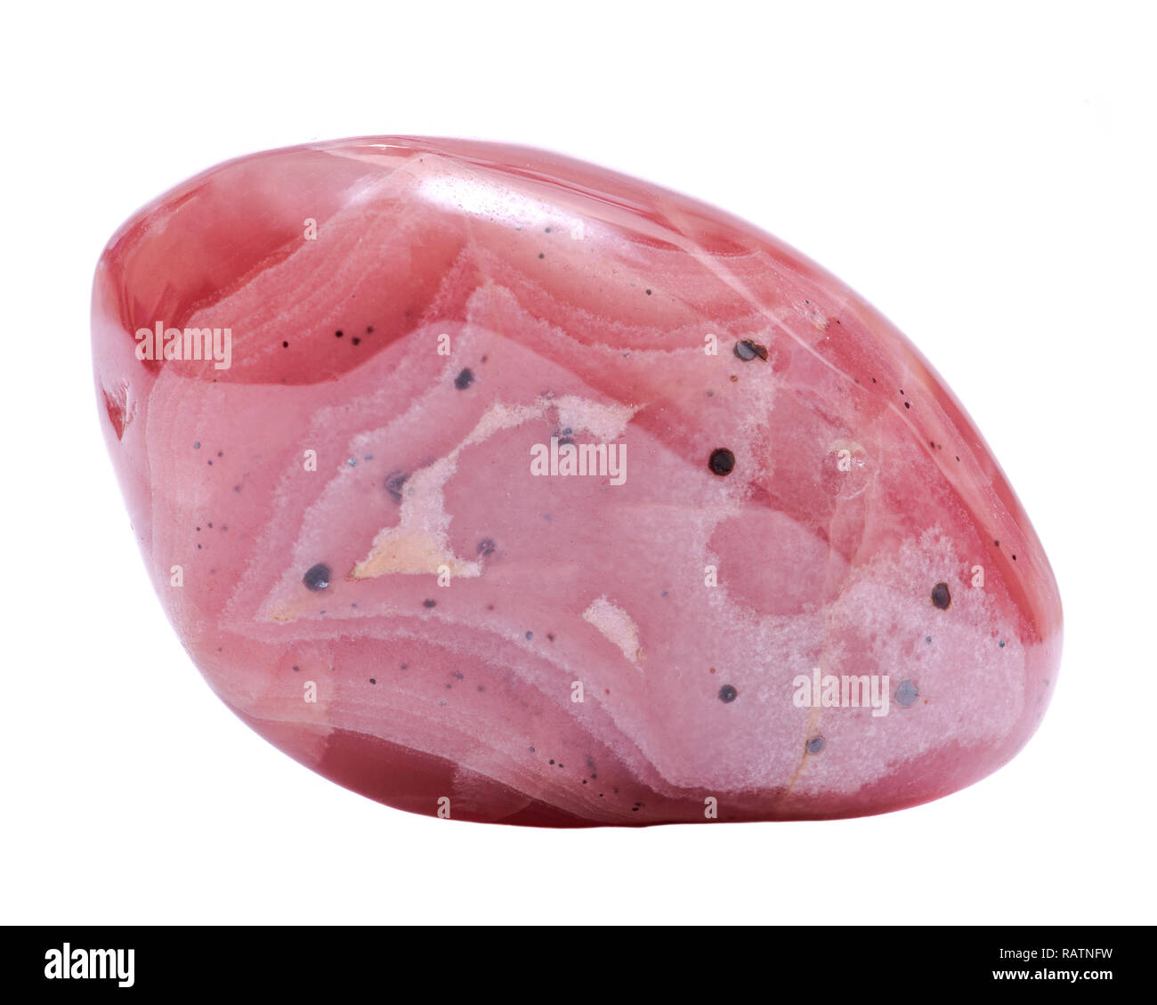 Hochwertige polierte gebändert Rhodochrosit aus Argentinien isoliert auf weißem Hintergrund. Stockfoto