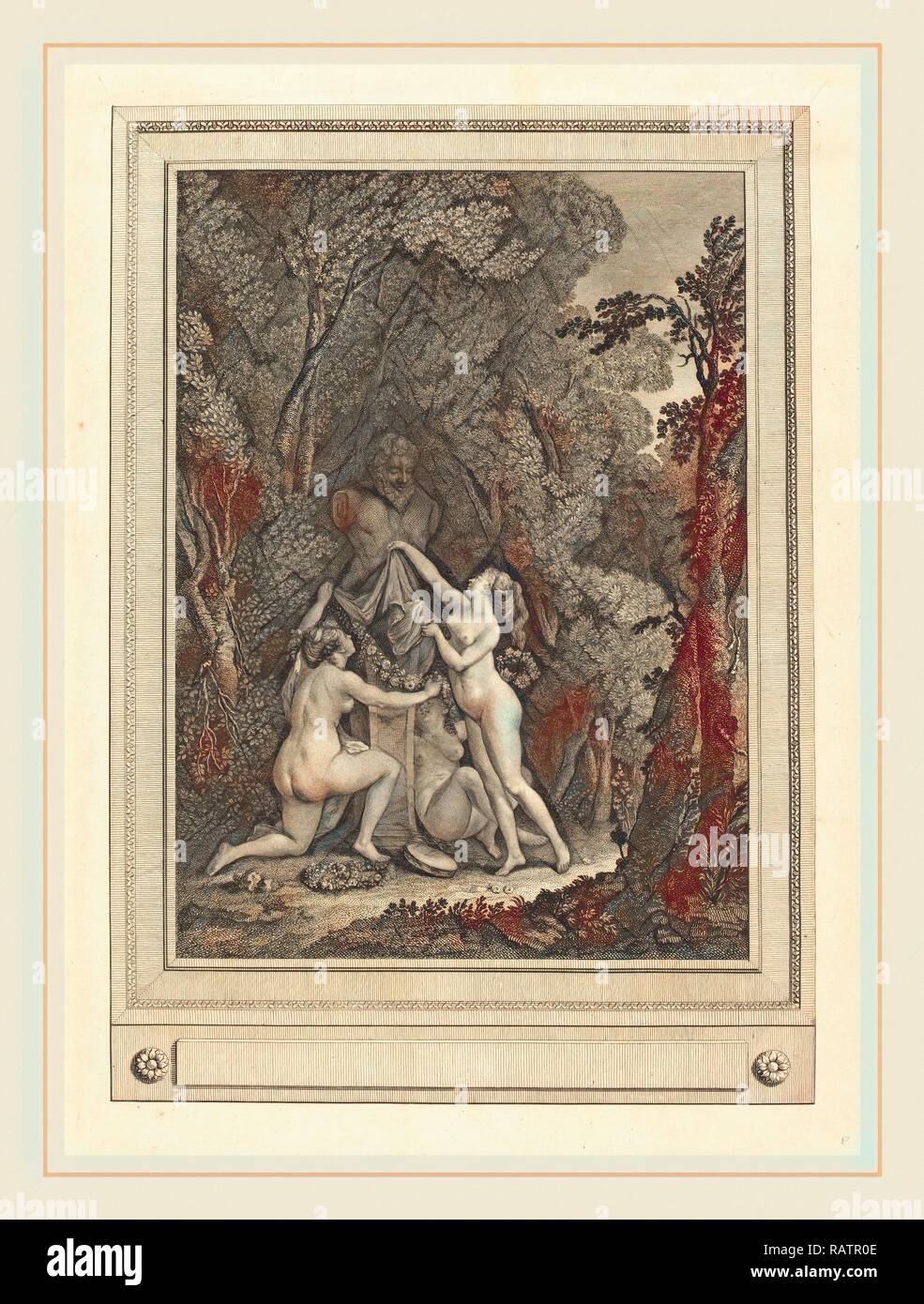 Geraud Vidal nach Nicolas Lavreince, Französisch (1742-1801), Les nymphes scrupuleuses, 1784, Radierung und Gravur neuerfundene Stockfoto