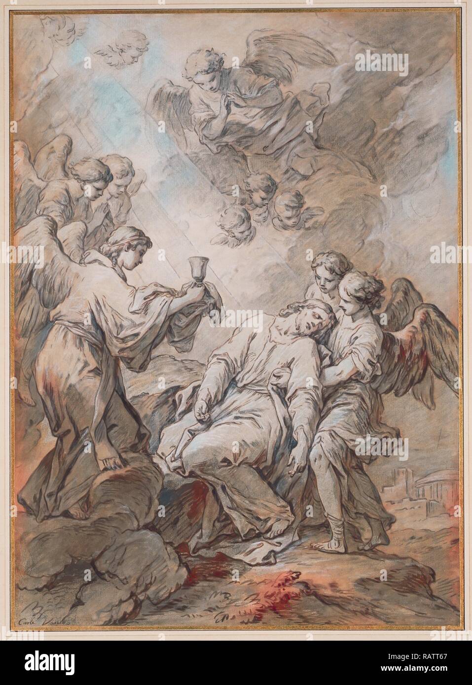 Die Todesangst im Garten, Carle Vanloo, Französisch, 1705 - 1765, über 1760, Stift und Tinte Braun, Braun und Grau neuerfundene Waschen Stockfoto