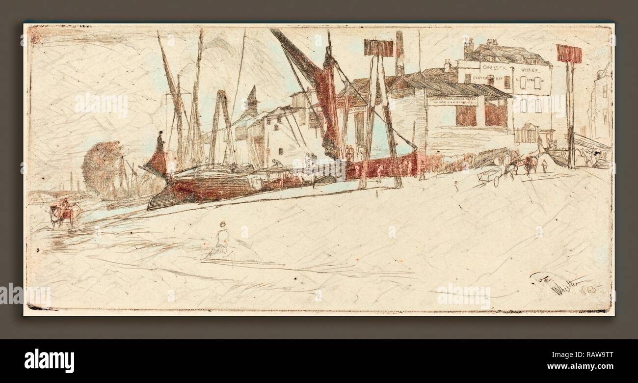 James McNeill Whistler (American, 1834-1903), Chelsea Wharf, 1863, Radierung in Schwarz auf weißem Bütten neuerfundene brüniert Stockfoto