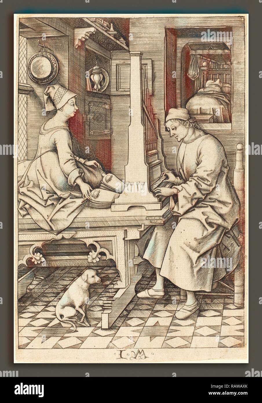 Israhel van Meckenem (Deutsch, C. 1445 - 1503), der Organist und seine Frau, C. 1495-1503, Gravur. Neuerfundene Stockfoto