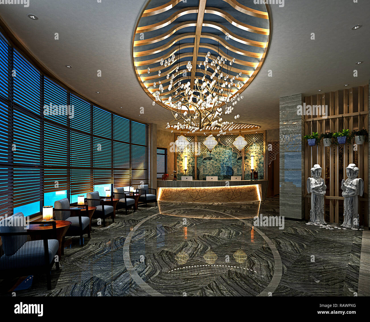 3D-Render von Luxus hotel Rezeption Stockfoto