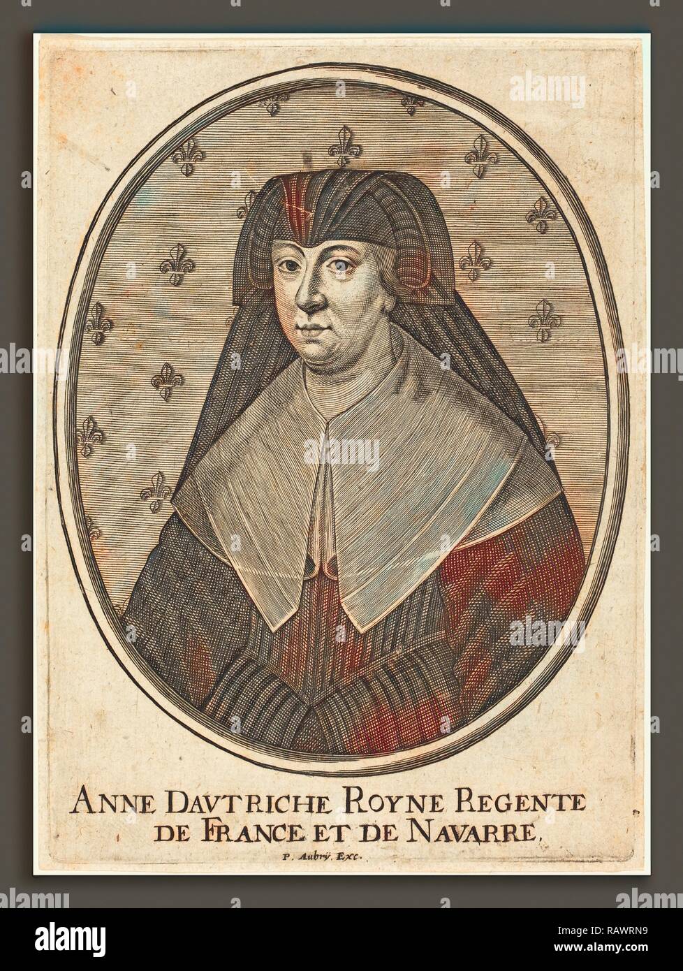 Pierre Aubry (Französisch, 1610 - 1686), Anna von Österreich, Gravur auf Bütten. Neuerfundene durch Gibon. Klassische Kunst mit einem Neuerfundene Stockfoto