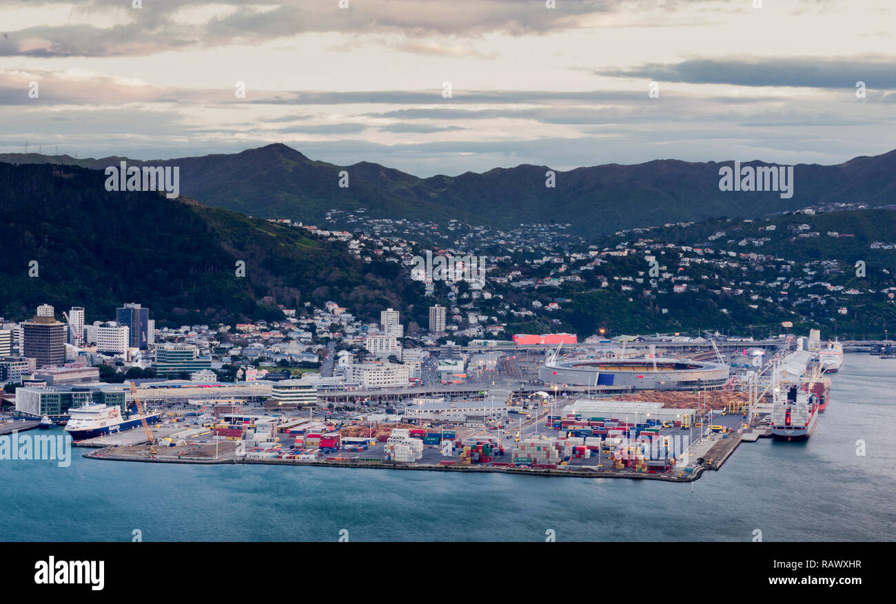 Blick auf den Hafen von Wellington in Wellington in Neuseeland Stockfoto