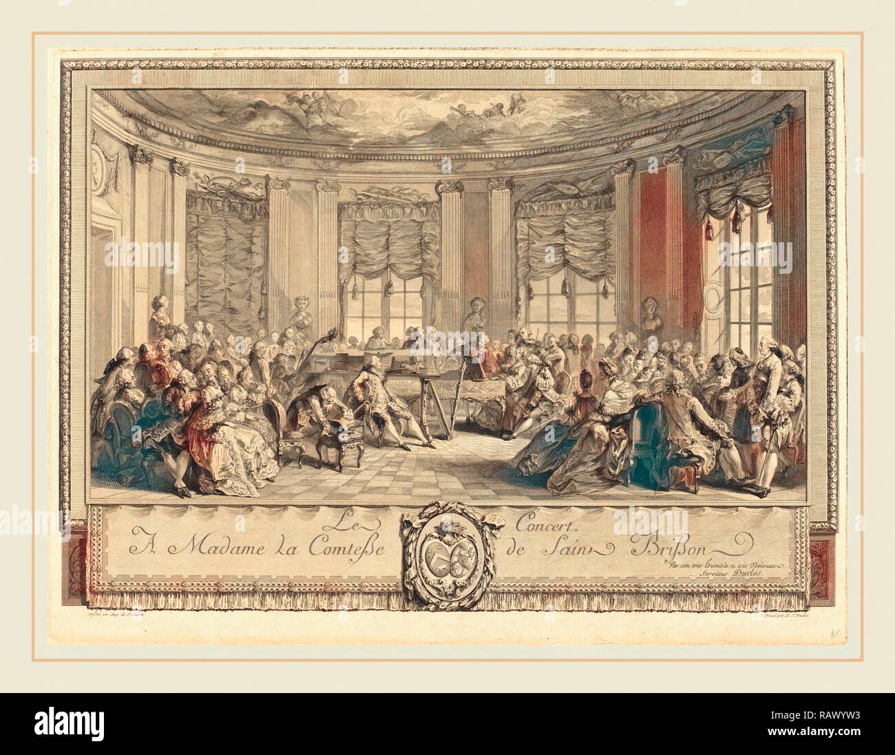 Antoine-Jean Duclos nach Augustin de Saint-Aubin, Französisch (1742-1795), Le Concert, 1774, Radierung und Gravur neuerfundene Stockfoto