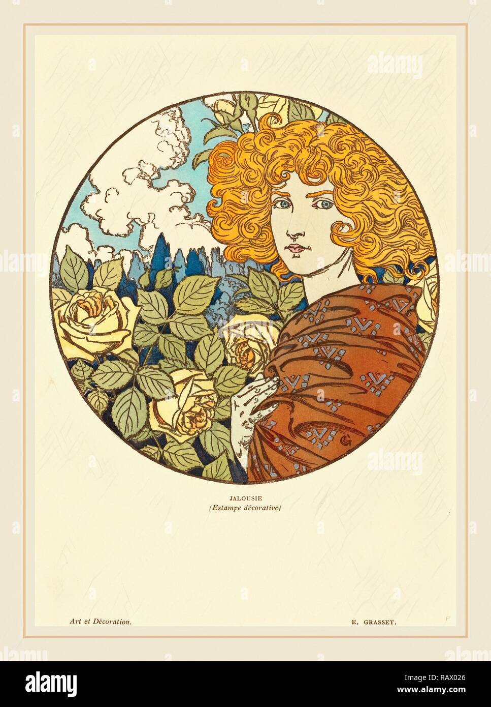 Eugène Grasset, Jalousie (Eifersucht), Französisch, 1841-1917,  handkolorierte Lithographie auf Webte Papier. Neuerfundene Stockfotografie  - Alamy