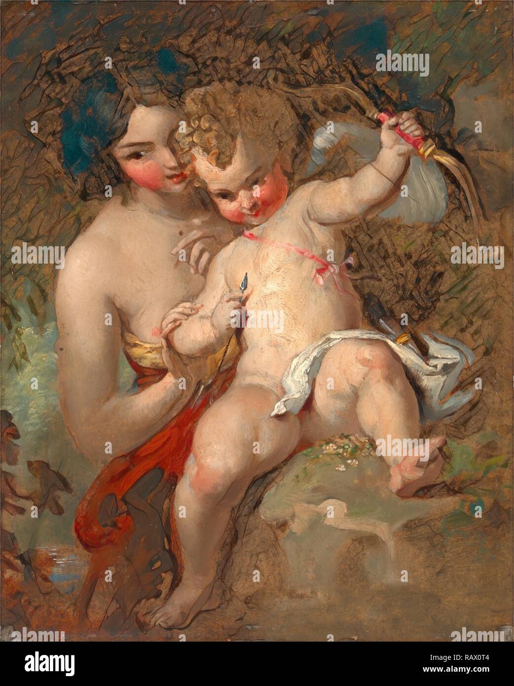 Amor bewaffneten Venus und Amor, William Hilton, 1786-1839, ehemals zugeschrieben, William Etty, 1787-1849. Neuerfundene Stockfoto