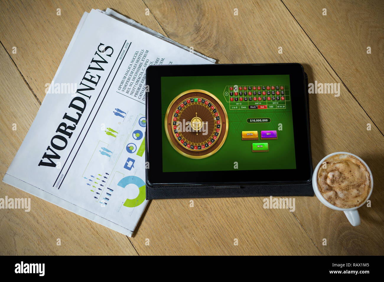 Das zusammengesetzte Bild im online roulette spiel Stockfoto