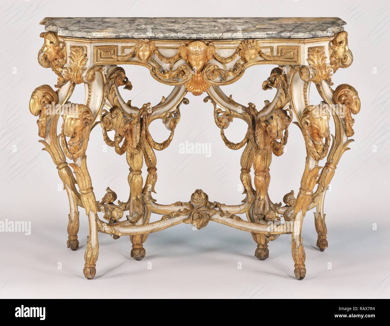 Beistelltisch, Unbekannt, Italien, Europa, über 1760-1770, geschnitzt, bemalt, und vergoldetem Lindenholz, Marmor, Objekt: H Neuerfundene Stockfoto