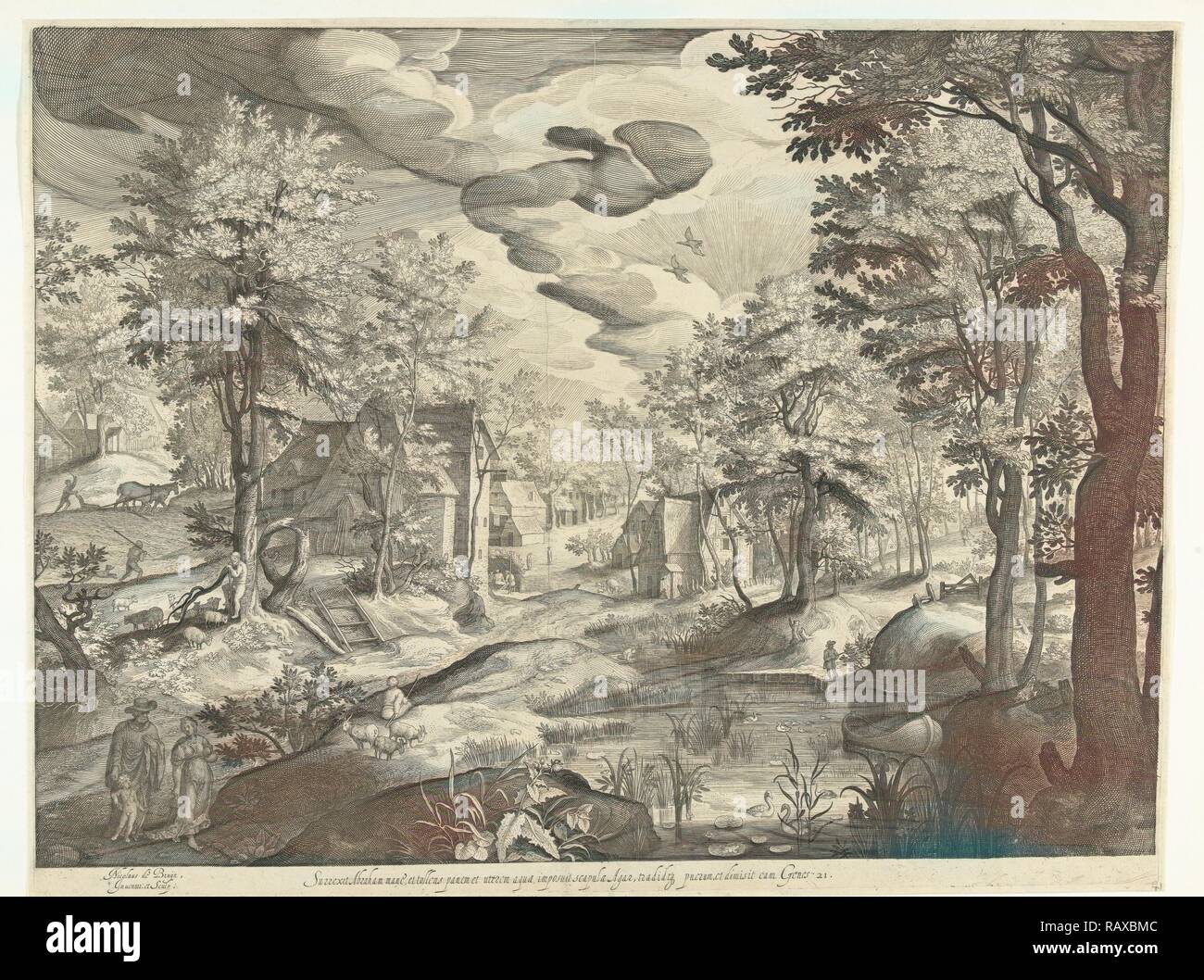 Landschaft mit Hagar und Ismael, Deutschland, Nicolaes de Bruyn, 1581 - 1656. Neuerfundene durch Gibon. Klassische Kunst mit einem Neuerfundene Stockfoto