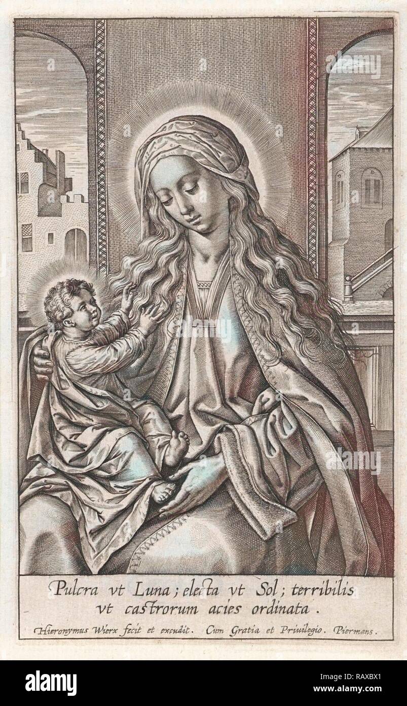 Maria mit dem Jesuskind auf ihrem Schoß, drucken Teekocher: Hieronymus Wierix, Piermans, 1563 - vor 1619. Neuerfundene Stockfoto