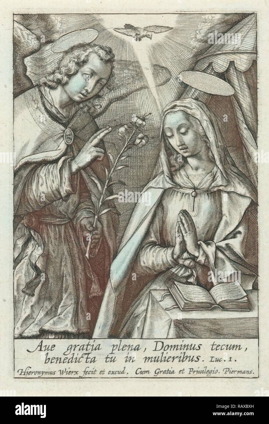 Verkündigung, Hieronymus Wierix, 1563 - vor 1619. Neuerfundene durch Gibon. Klassische Kunst mit einem modernen Touch neuerfundene Stockfoto