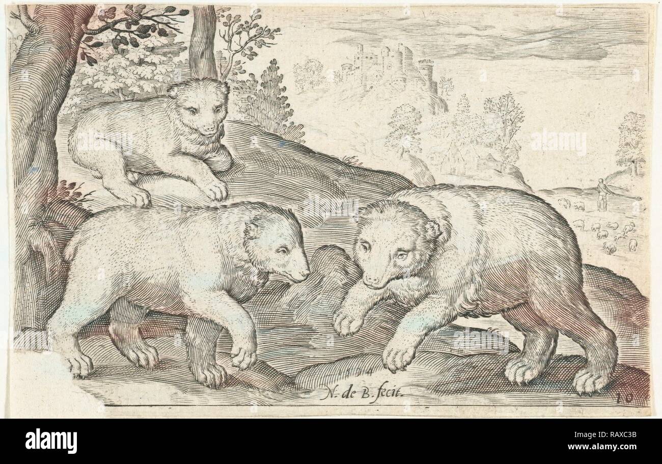 Drei Bären, Nicolaes de Bruyn, 1594. Neuerfundene durch Gibon. Klassische Kunst mit einem modernen Touch neuerfundene Stockfoto