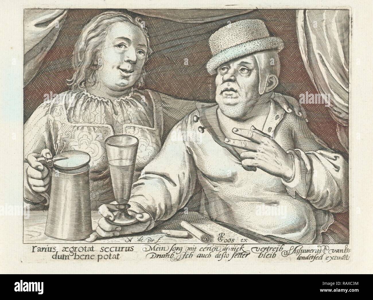 Trinken von Mann und Frau, Nicolaes de Bruyn, Pieter Goos, Assuerus van Londerseel, 1581 - 1656. Neuerfundene Stockfoto