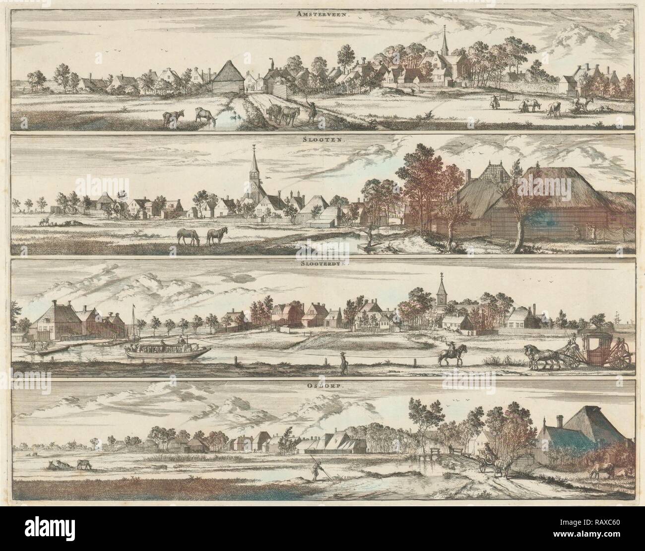 Anzeigen Amstelveen, Schlösser, Sloterdijk und Osdorp, Niederlande, Jan Luyken, Abraham Wolfgang, Johannes Janssonius van Neuerfundene Stockfoto