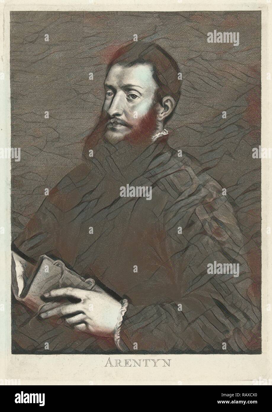 Porträt des Dichters Pietro Aretino, Cornelis Van Dalen (II), Titiaan, 1648 - 1664. Neuerfundene durch Gibon. Klassische Kunst mit Neuerfundene Stockfoto