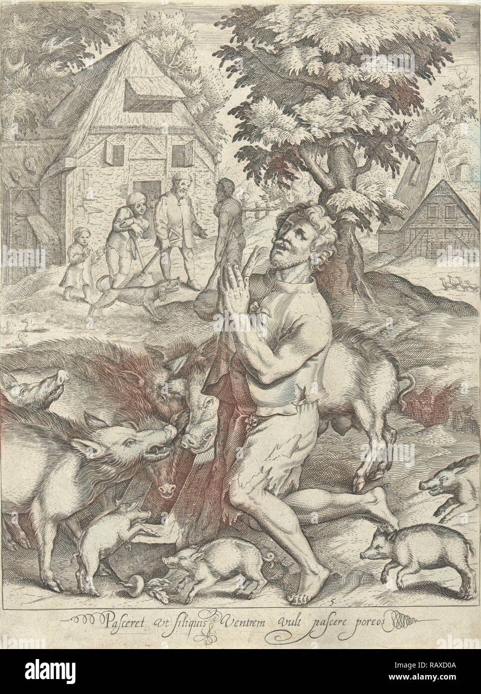 Verlorenen Sohn als Schweinehirt, Nicolaes de Bruyn, 1581-1656. Neuerfundene durch Gibon. Klassische Kunst mit einem modernen Touch neuerfundene Stockfoto