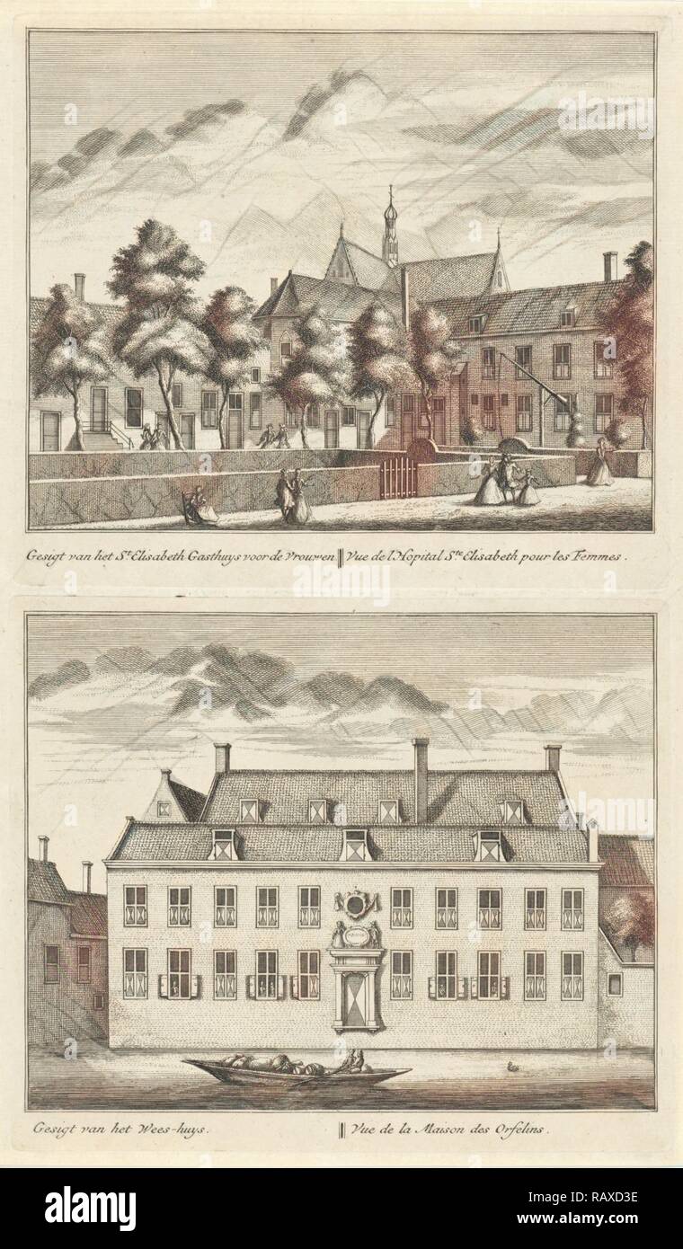 Zwei Ansichten in Alkmaar mit dem Waisenhaus und das St. Elisabeth Krankenhaus, Niederlande, Leonard Schenk, Abraham neuerfundene Stockfoto