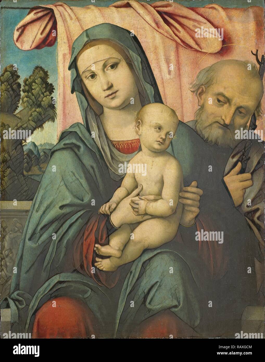 Heilige Familie, zu Lorenzo Costa, 1490-1510 zugeschrieben. Neuerfundene durch Gibon. Klassische Kunst mit einem modernen Touch neuerfundene Stockfoto