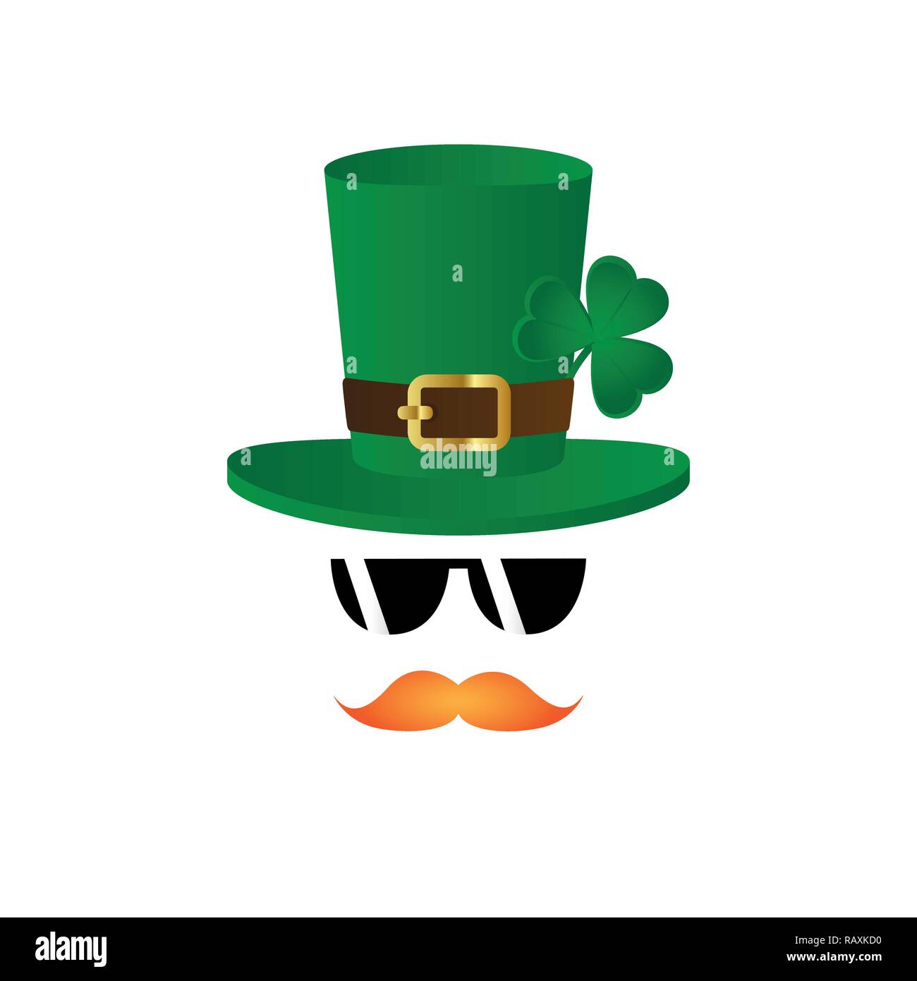 Leprechaun Charakter Gesicht roten Bart und Hut mit Klee und Sonnenbrille auf weißem Hintergrund Vektor-illustration EPS 10. Stock Vektor