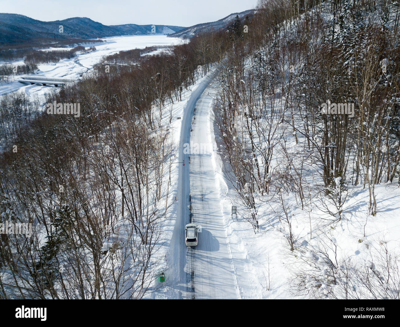 Road Trip über Asahi dake Hokkaido Stockfoto