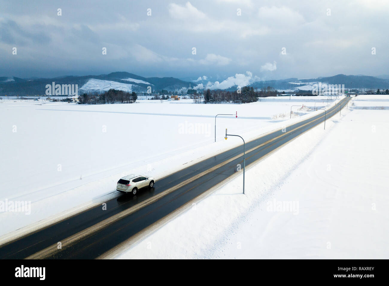 Road Trip über Asahi dake Hokkaido Stockfoto