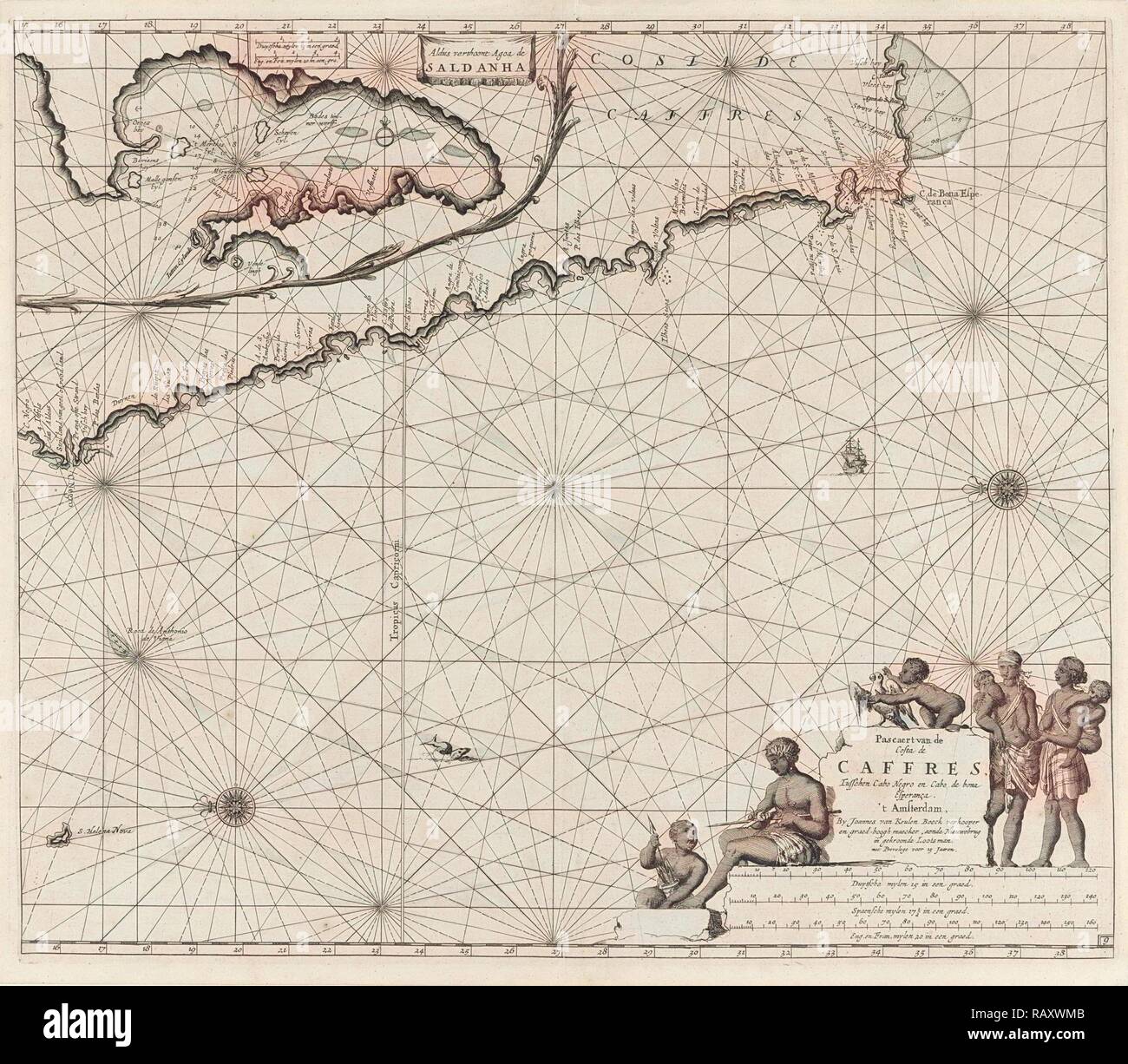 Seekarte an der Küste von Namibia und Südafrika, Jan Luyken, Johannes van Keulen (I), unbekannt, 1683 - 1799 überarbeitet Stockfoto