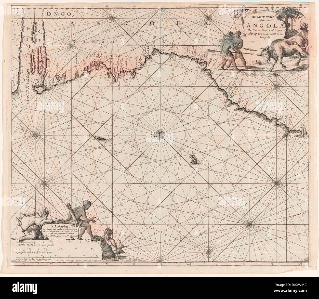 Seekarte an der Küste von Kongo und Angola, Jan Luyken, Johannes van Keulen (I), unbekannt, 1683 - 1799. Neuerfundene Stockfoto
