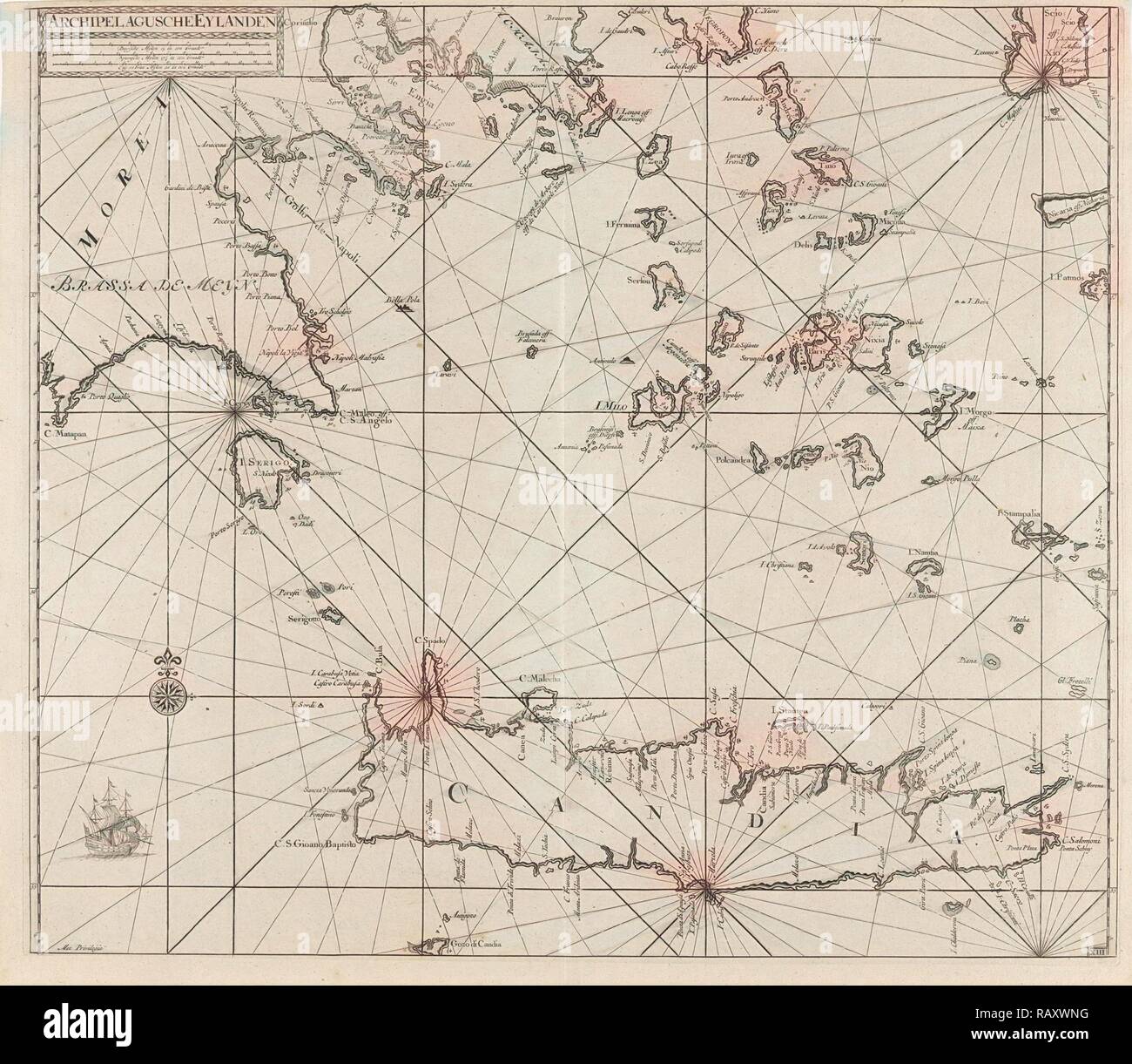 Seekarte der südlichen Ägäis Kreta, Anonym, Johannes van Keulen (I), unbekannt, 1682 - 1803 überarbeitet Stockfoto