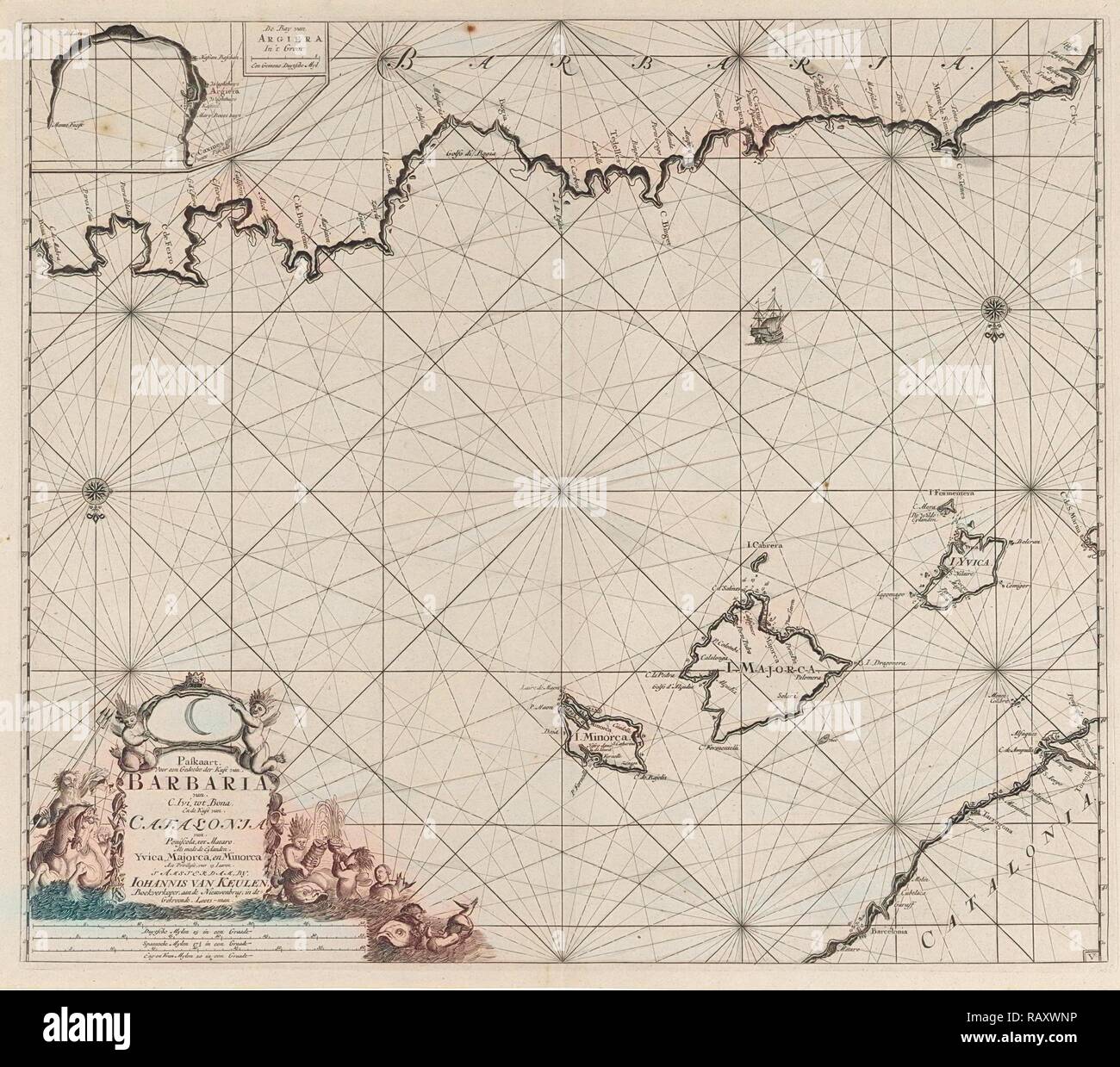 Seekarte eines Teils der Mittelmeer mit den Küsten von Spanien und Algerien, Anonym, Johannes van Keulen (ich Neuerfundene Stockfoto