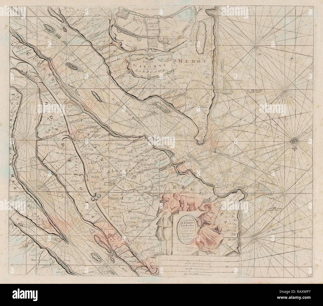 Seekarte des Flusses Gironde, Bordeaux, Anonym, Johannes van Keulen (I), Johannes van Keulen (I), 1681 - 1803 überarbeitet Stockfoto