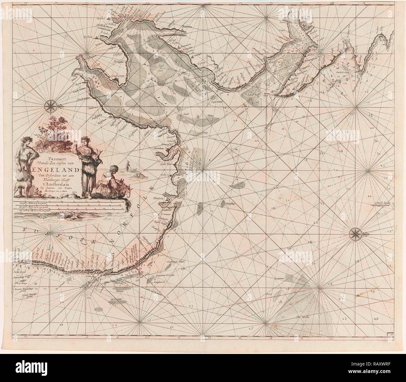 Seekarte von der Ostküste Englands, mit der Mündung des Humber, Jan Luyken, Johannes van Keulen (I), unbekannte Neuerfundene Stockfoto