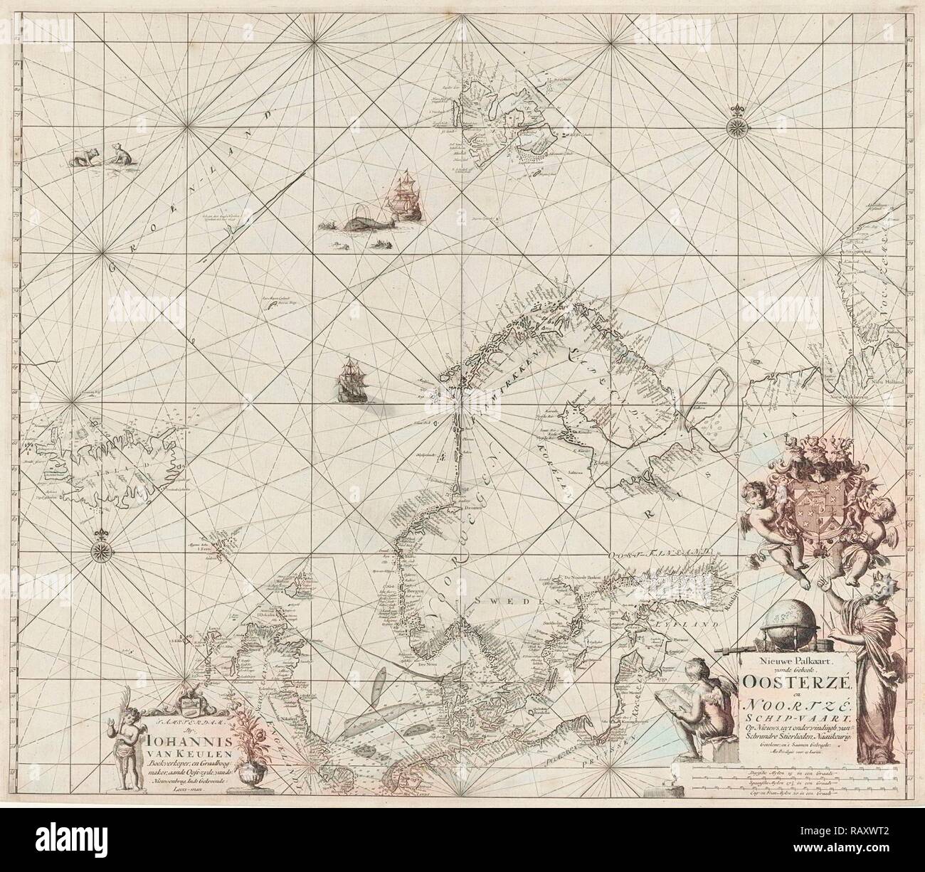 Seekarten der Nord- und Ostsee, Jan Luyken, Johannes van Keulen (I), unbekannt, 1681 - 1799. Neuerfundene Stockfoto