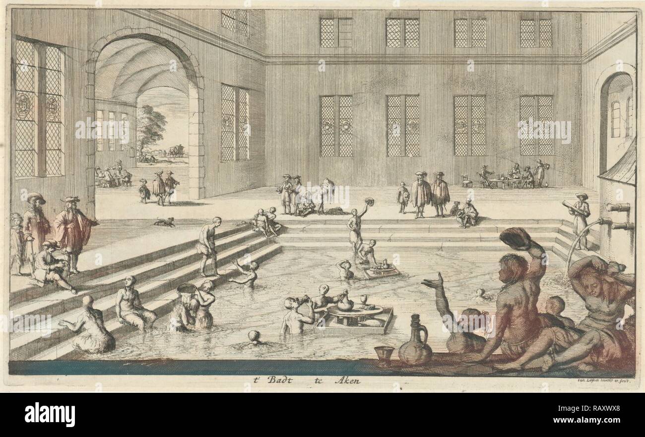 Badehaus Aachen, Jan Luyken, 1682. Neuerfundene durch Gibon. Klassische Kunst mit einem modernen Touch neuerfundene Stockfoto