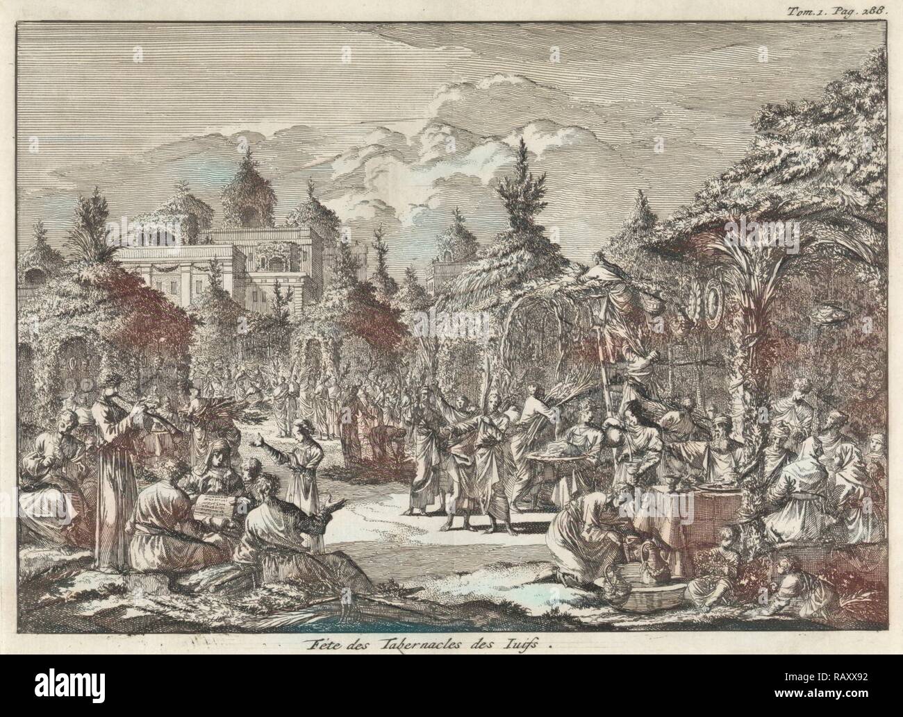 Fest der Laubhütten, Jan Luyken, Pieter Mortier, 1705. Neuerfundene durch Gibon. Klassische Kunst mit einem modernen Touch neuerfundene Stockfoto